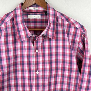 Hawker Rye Slim Fit Dress Shirt Men XL Dark Blue Plaid Button Down Crisp Cotton